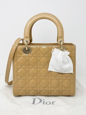 Christian Dior Beige Medium Patent Lady Dior